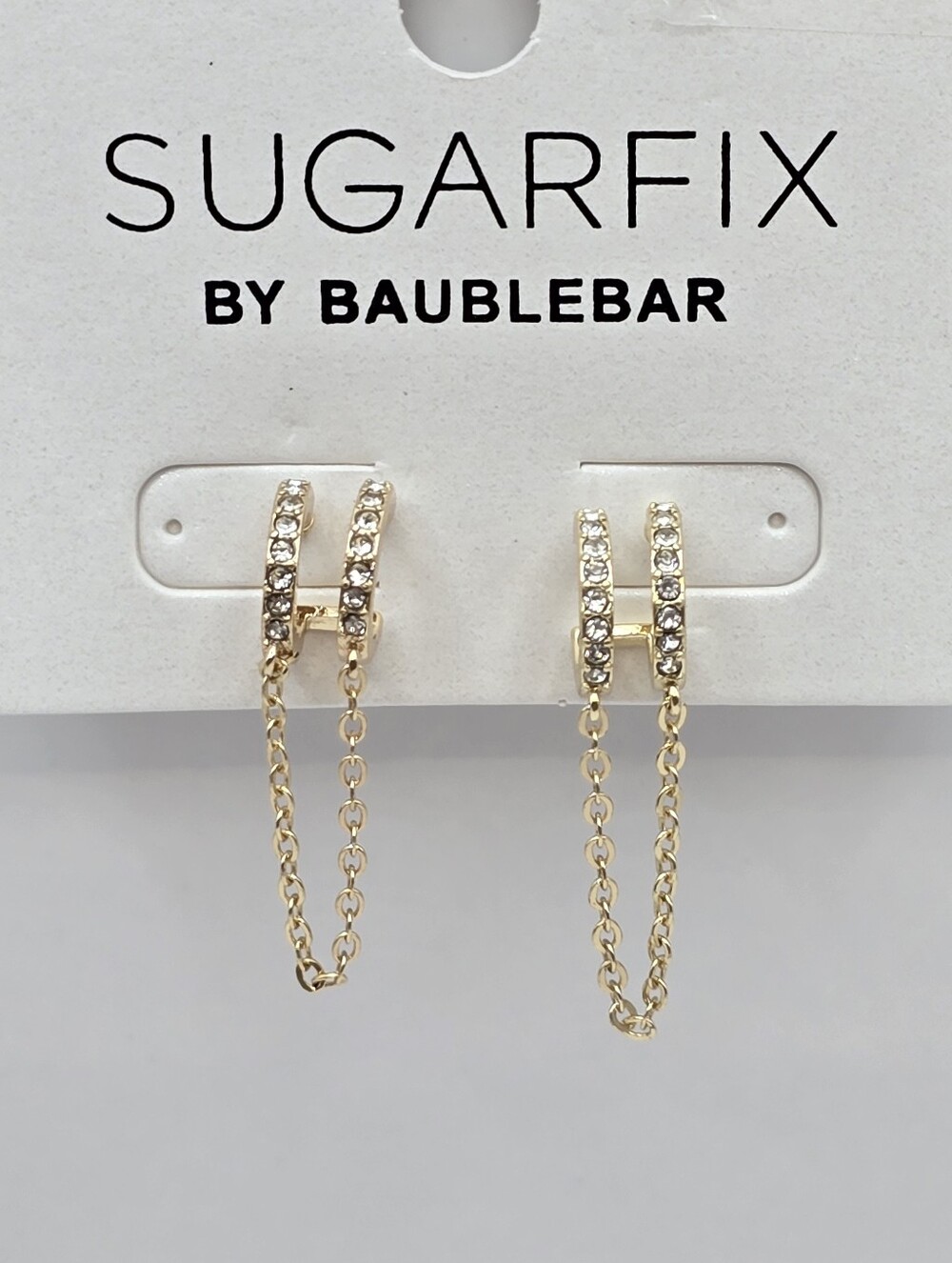 Sugarfix By Baublebar Gold Rhinestone Double Hoop Chain Dangle Huggie Earrings